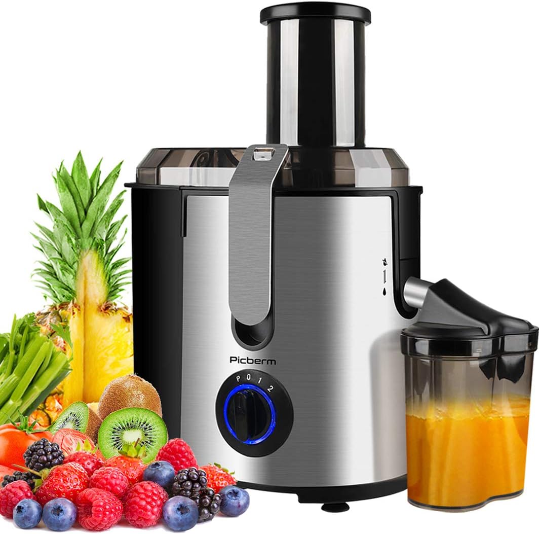 Juicer Picberm Wide Mouth Juicer Machine, 3 Speed Centrifugal Juicers Whole Fruit and Vegetable, 800W Powerful Juice Extractor with Pulse Function Stainless Steel Easy to Clean & BPA Free