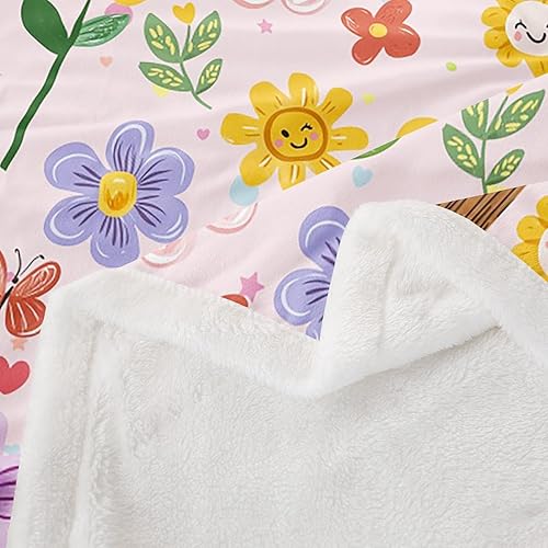 Miniatura 4 de Manta de franela rosa con diseño de mariposas y flores, romántica manta de vellón de animales para decoración de habitaciones, bonita manta de