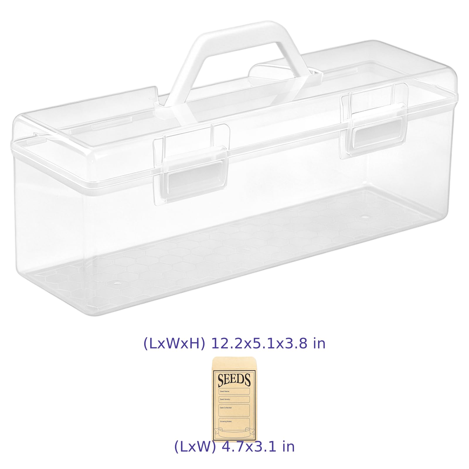 Caja organizadora de almacenamiento de semillas, plástico transparente con asa, incluye 200 sobres de semillas y 50 calcomanías de frutas y verduras, contenedor portátil para amantes de las