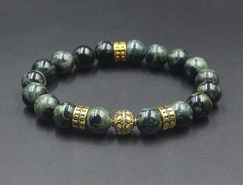 Miniatura 4 de Jade and Gold Bracelet, Dark Green Jade and Gold Beads Bracelet, Quality Bead Jewelry for Man