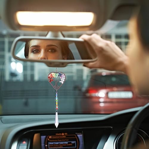 Miniatura 7 de TIESOME Atrapasoles para colgar en la ventana, árbol de la vida, atrapasoles de cristal en forma de corazón, bola de cristal, prisma, colgante,