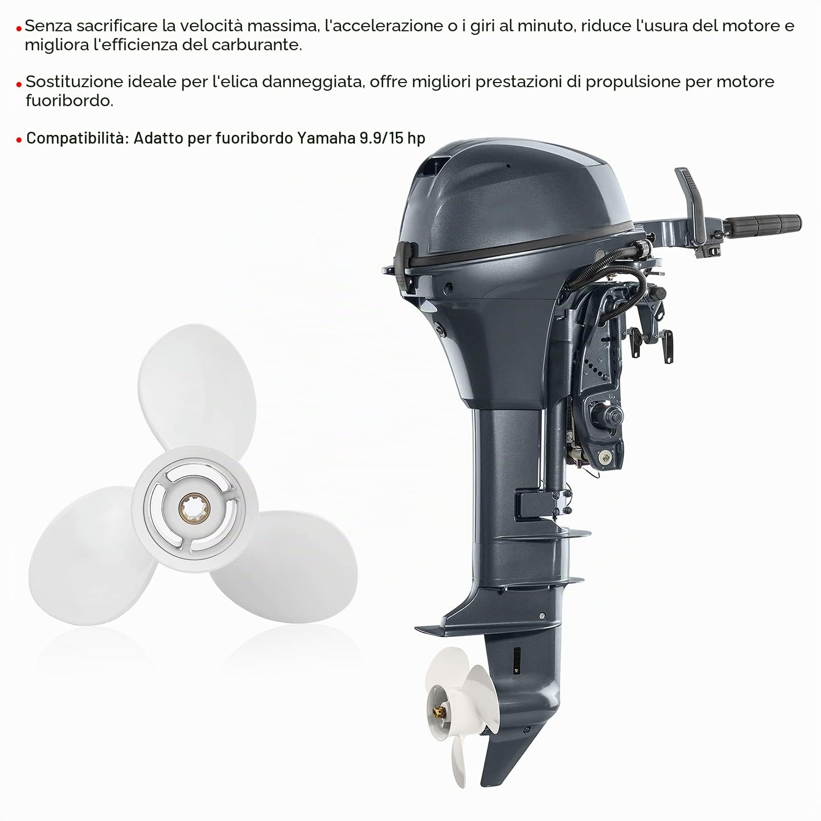 Elica Fuoribordo Qiilu Elica Fuoribordo 9‑1/4x10in 3 Pale 8 Denti 63V‑45952‑00 Adatto per Fuoribordo Yamaha 9.9/15hp