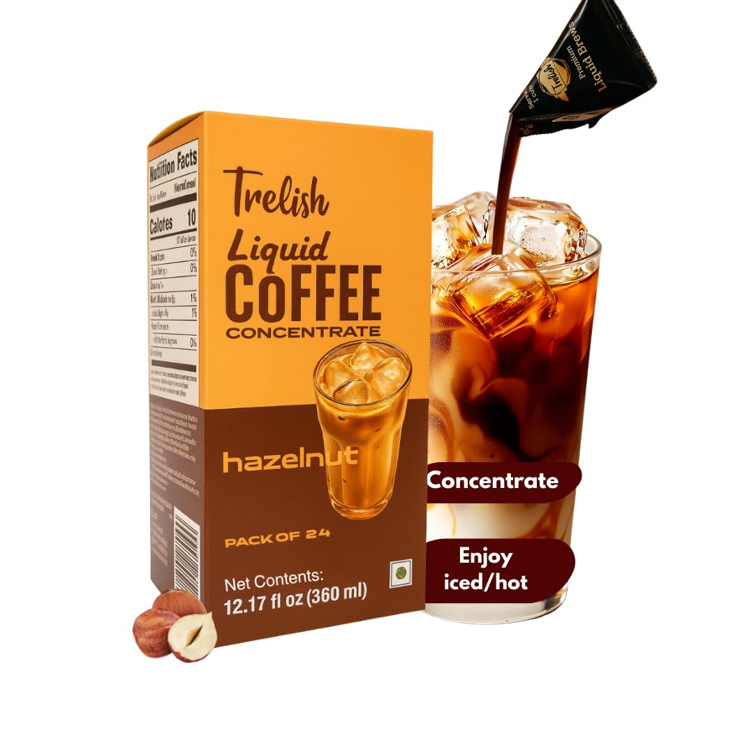 Coffee Concentrate - Hazelnut | Single Servings | Coffee decoction |Perfect for Hot or Iced Instant Coffees, Sugar Free, Shelf Stable, No Refrigeration, Travel Friendly | 24 servings - 360ml
