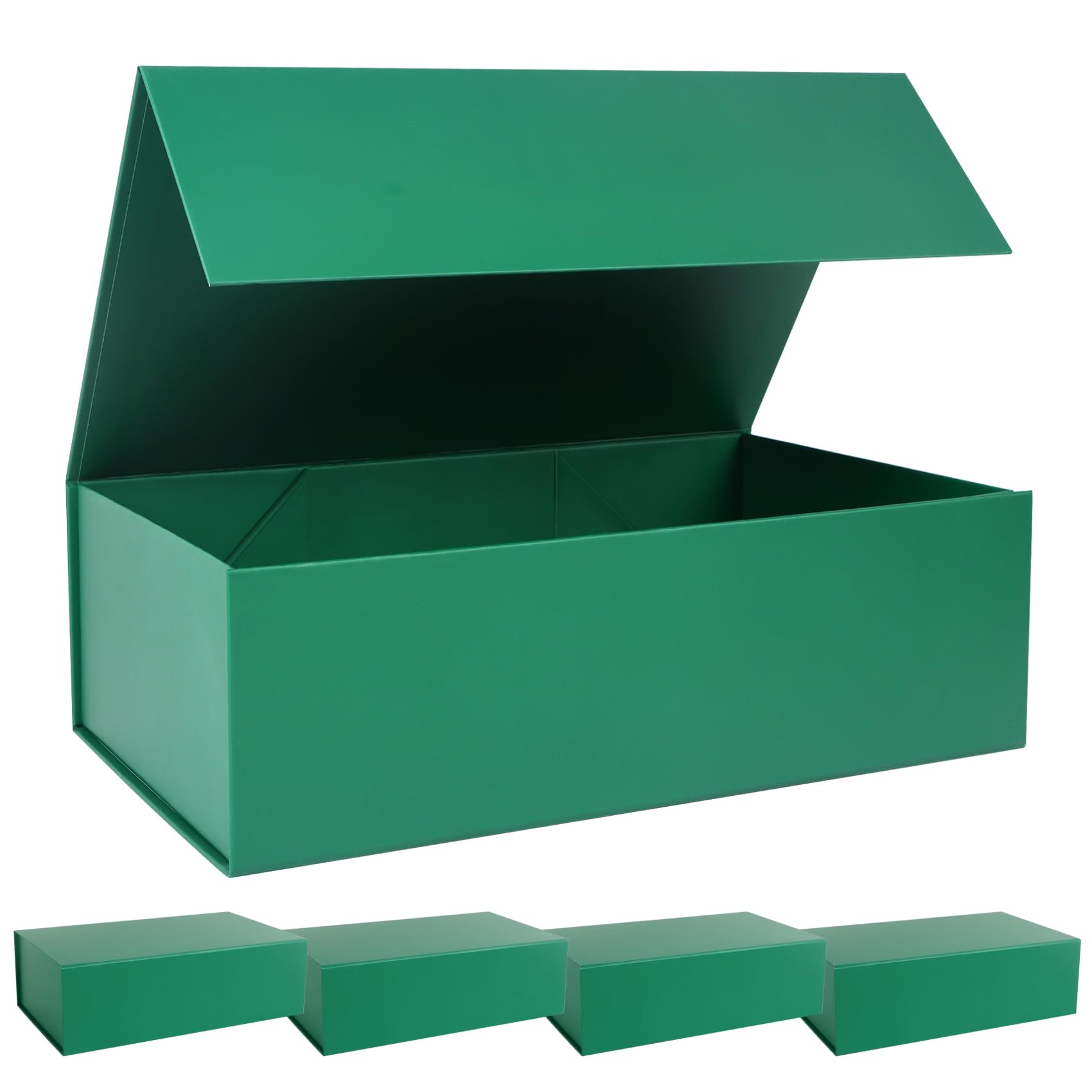 LFBOX Green Christmas Gift Box with Magnetic Lids 13.8x8.3x4.4 in, Bridesmaid Groomsman Proposal Box, Large Rectangle Storage Box 5 Pack