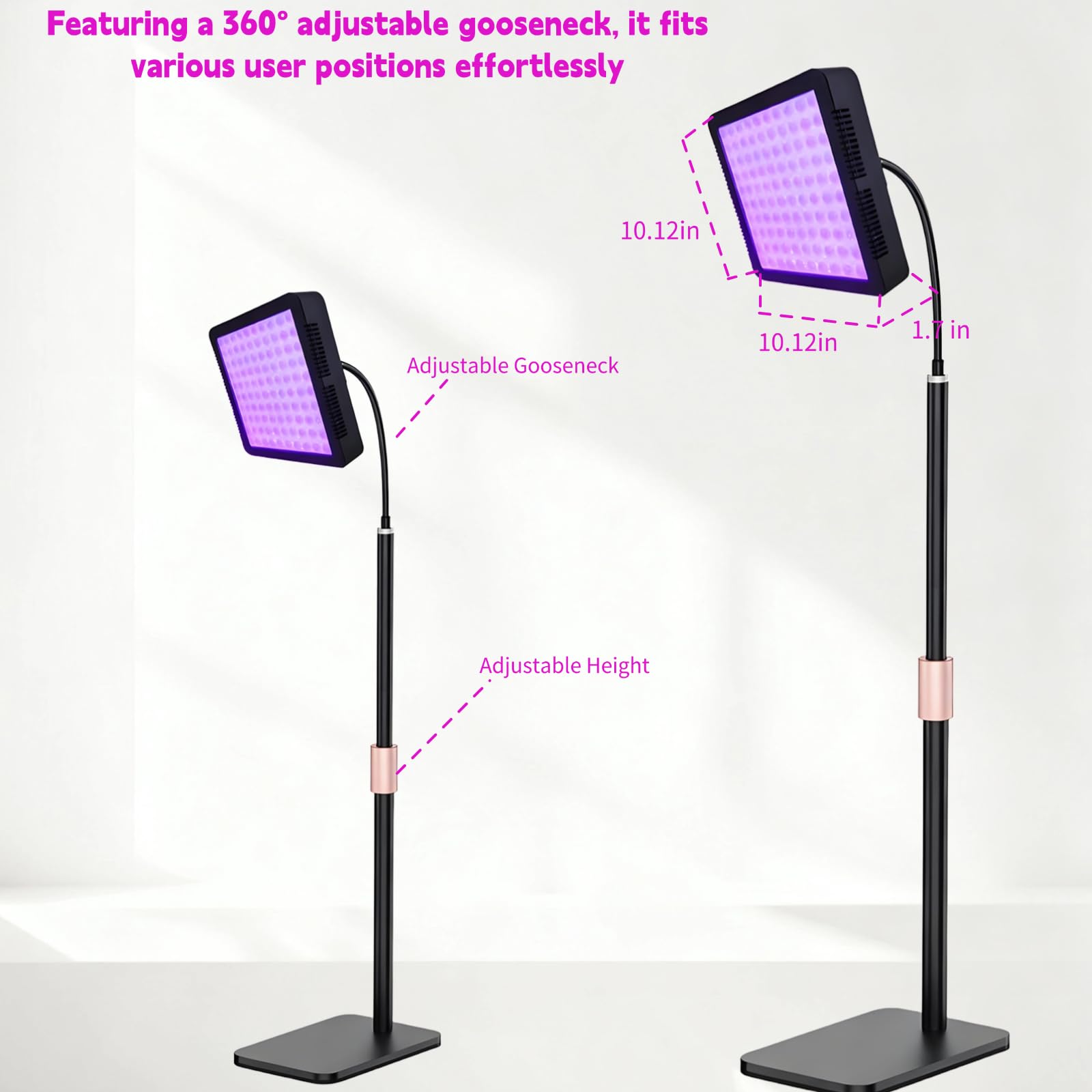 Lampa do opalania twarzy, 100 diod LED, długość fali 395 nm, solarium do całego ciała, urządzenie samoopalające z regulowaną podstawą, wysokością, kątem, obracaną o 360°, timerem i regulacją jasności