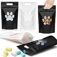 Gersoniel 50 Pack Paw Dog Treat Bags with Window - Resealable Stand-Up Zipper Pouches 5.5x8.6in Black White for Parties & Pet Treats