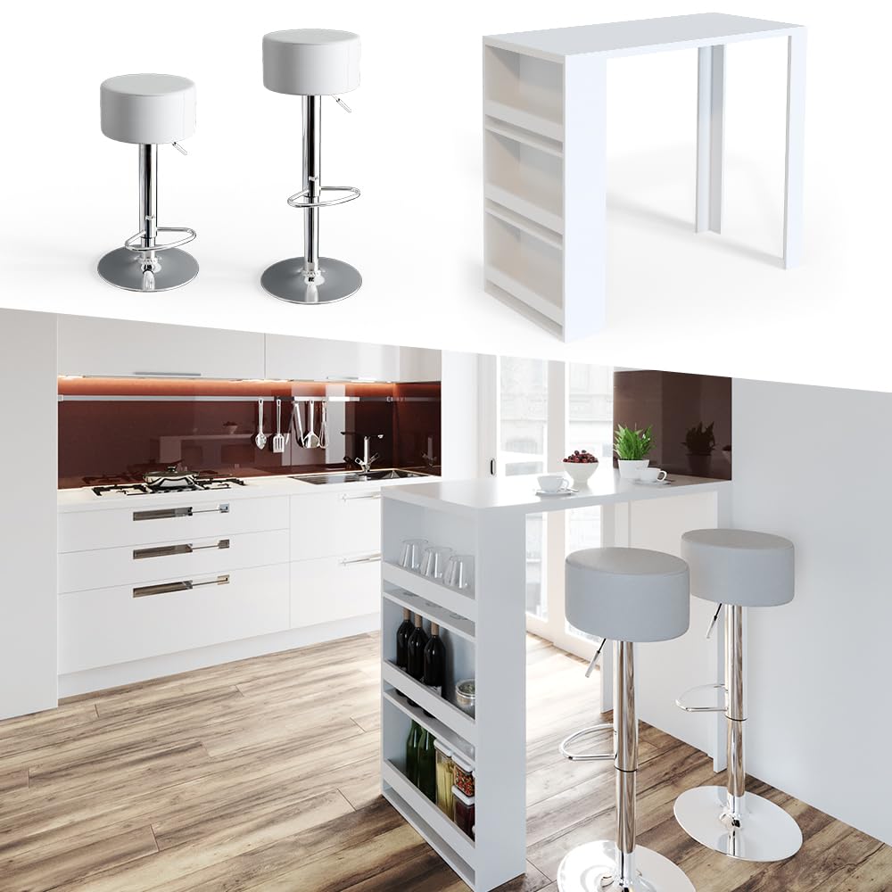 Vicco Table de Bar, Blanc, 57x117cm | avec étagères ouvertes pour le rangement des ustensiles de cuisine