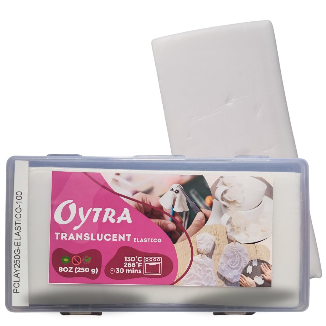 Oytra Oven-Bake Polymer Clay : Elastico Series 250g / 8OZ Translucent Flexible Clay for Jewelry, Keychain Making, white