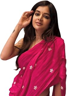 Pink Embroidered Saree with Floral Motifs and Tassel Border, Traditional Indian Wear Price In India