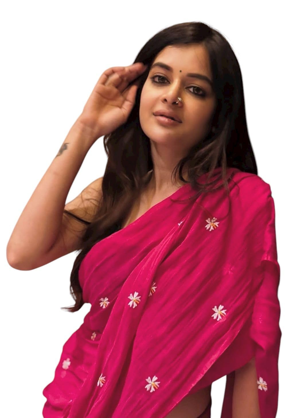 Pink Embroidered Saree with Floral Motifs and Tassel Border, Traditional Indian Wear - Review, Price and Buying Guide