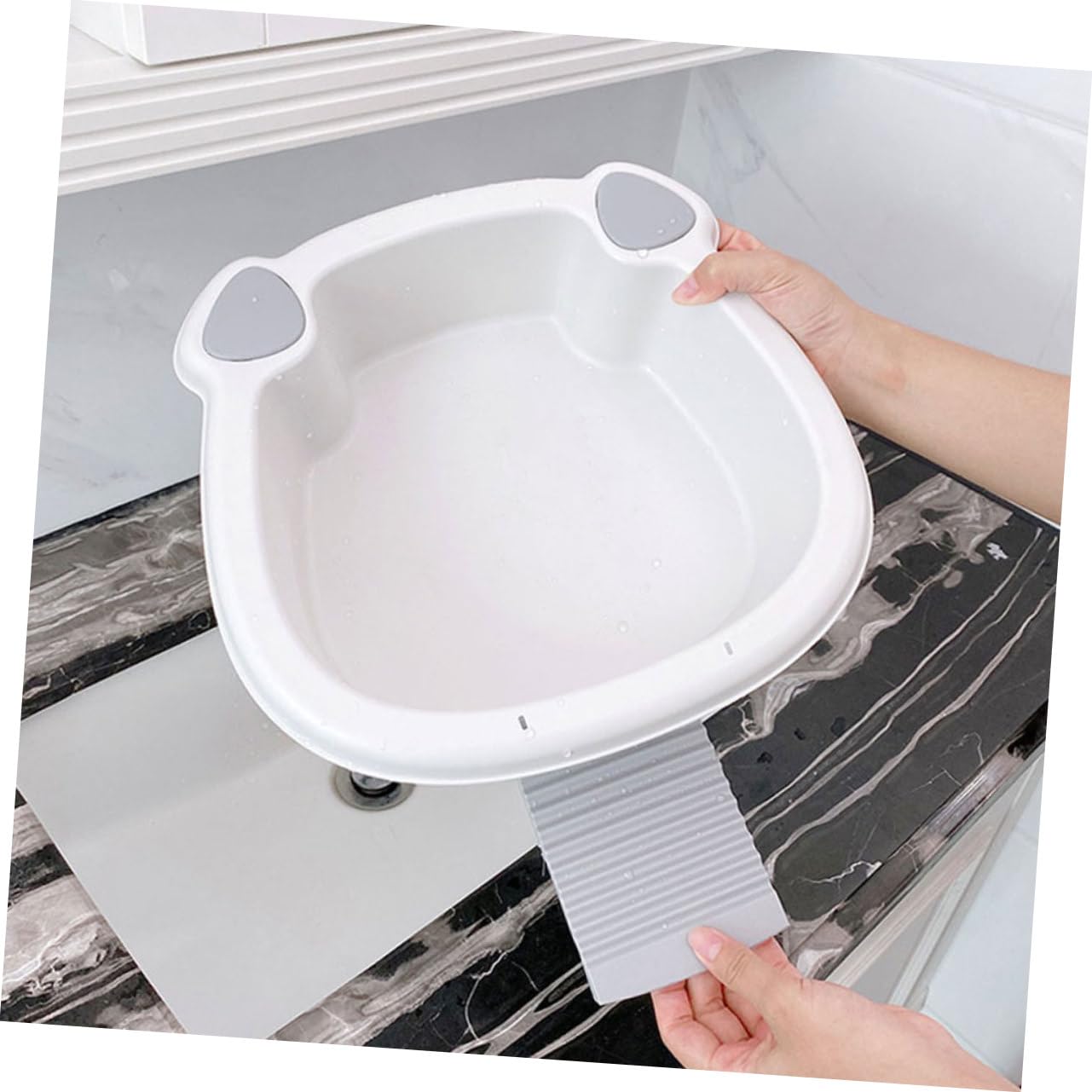 Vaguelly 2stücke Waschbecken Für Babykleidung Mit Waschbrett Tragbare Waschwanne Aus Kunststoff Rutschfeste Waschbrettbecken Für Zuhause Und Unterwegs Doppelbecken-design Für
