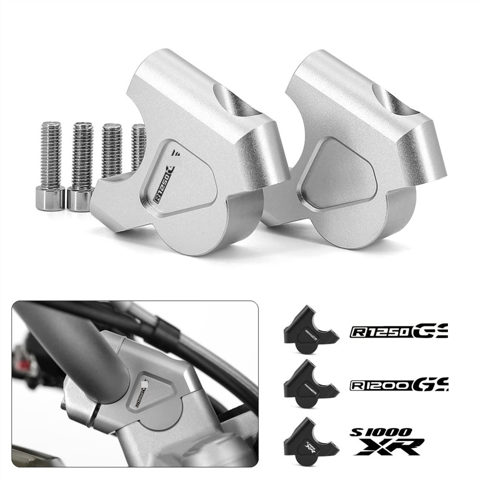 Rehausseur De Guidon BMW R1200GS / R1250GS / S1000XR - Surélévation 30mm - Alliage Aluminium CNC - Argent