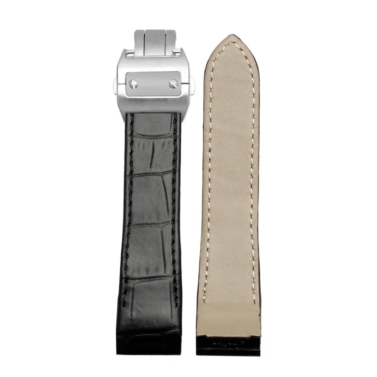 Generisch Genuine Leather Watchband Compatible With Cartier Santos 100 Watch Band Men Women Santos Glue Head Belt Folding Watch Strap 23mm
