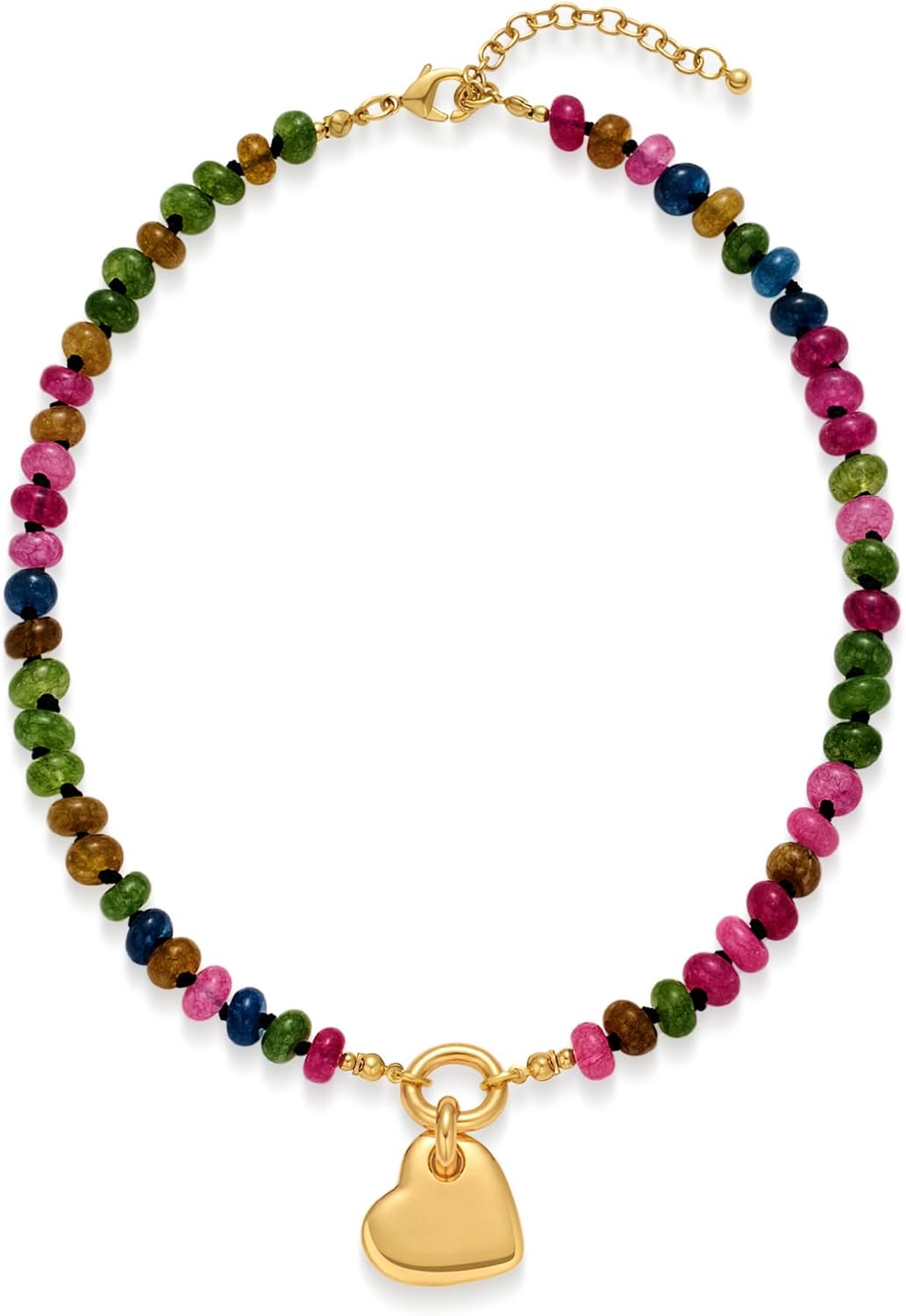 LILIE&WHITE Gold Heart Necklace For Women Chunky Chain Necklace Puffy Heart Necklace Heart Pendant Necklace Colorful Beaded Necklace Jewelry Gift Silver Heart Necklace Bead Necklace