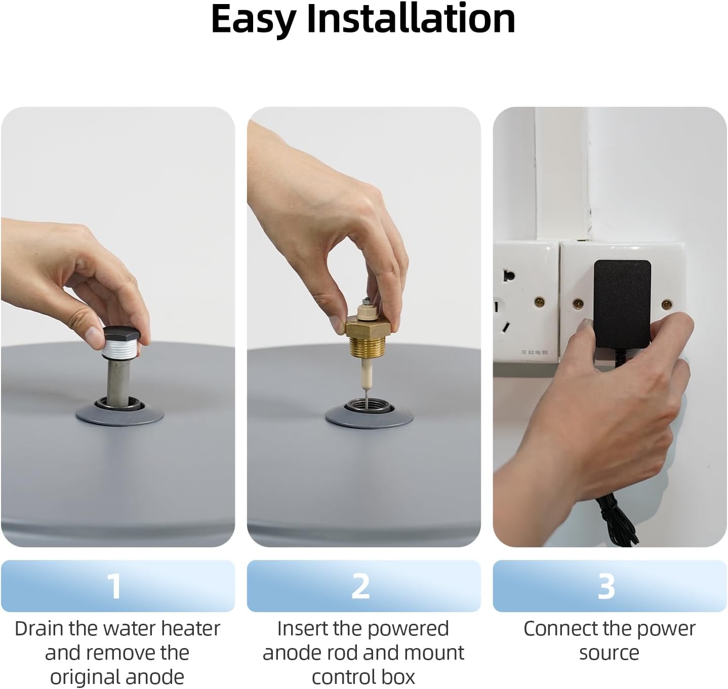 Powered Anode Rod for Water Heater, MIZUDO 4-80 Gal Titanium Powered Anode Rod, Long Time Protection Without Sulfur Smell/Limescale, Rapid Action Within 24hrs, Ideal for Residential and RV Use