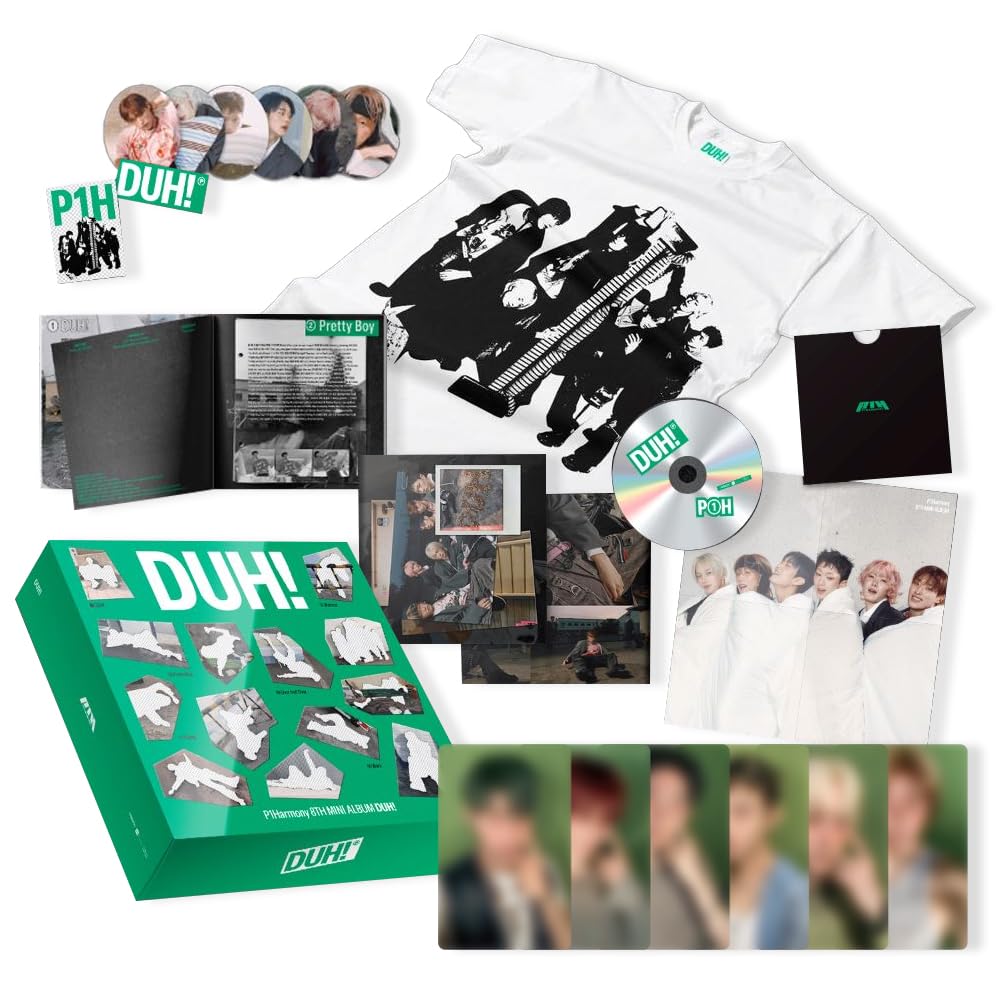 P1Harmony — DUH! 8th Mini Album — MD / Plain White T Ver. — All Set Inclusions + 4 Extra Premium Photocards