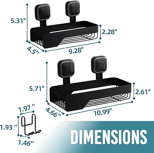 Miniatura 8 de TAILI Paquete de 2 estantes de ducha de acero inoxidable a prueba de óxido, cesta de pared sin perforación, gran capacidad, con ventosa extraíble,