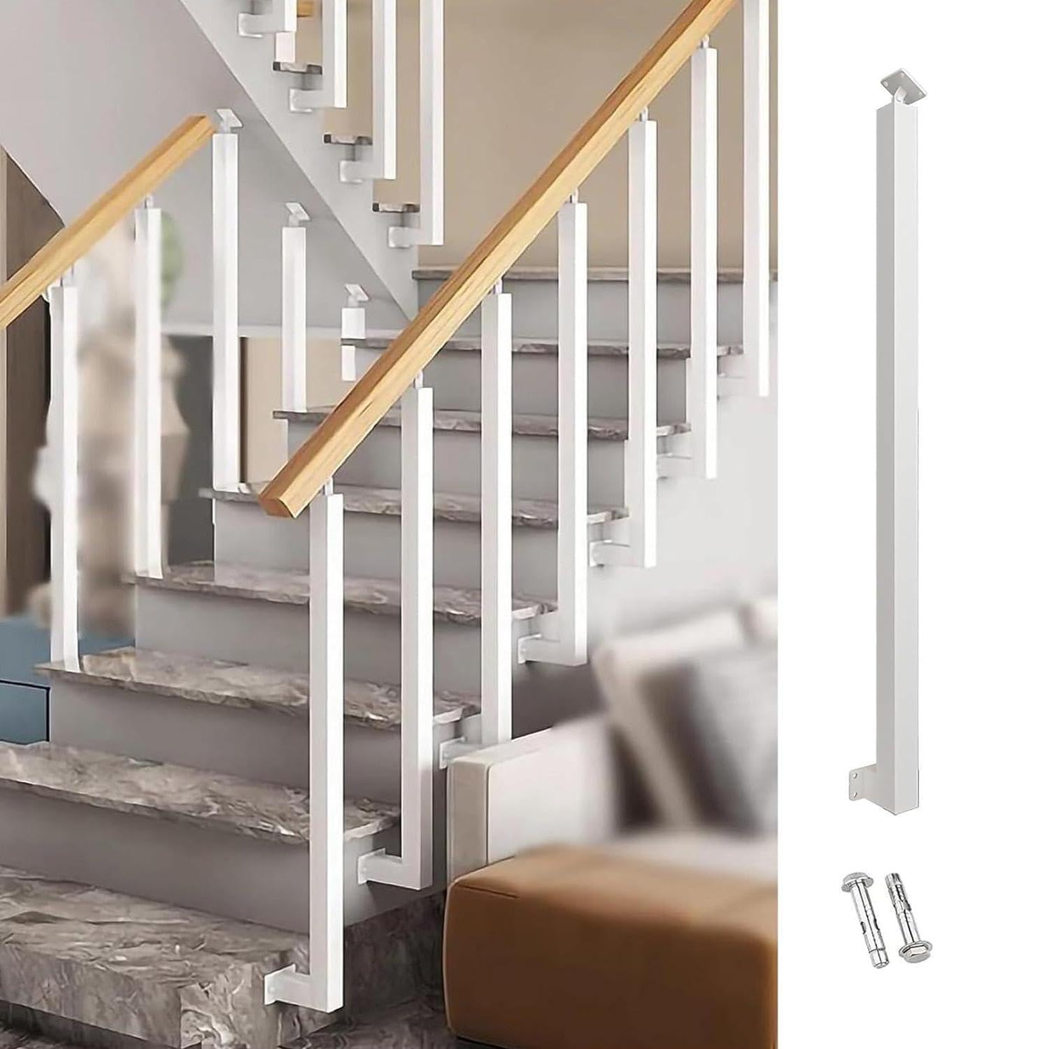 Columnas de barandilla de escaleras en el lado, columnas de barandilla de hierro cuadrado, columnas de eje principal de soporte plano ajustable de 270 °, columnas de barandilla,White-1pcs-90cm/35.4in
