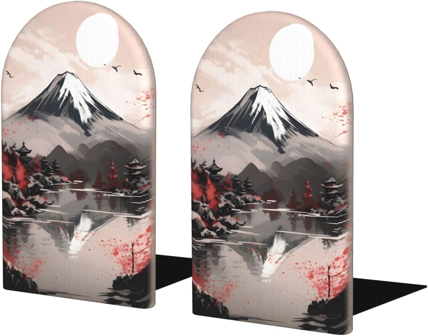 Fuji Mountain Cherry Blossom Bookends 1 Pair Japanese Book Ends for Shelves,Bookends for Heavy Books, Book Holder Decorative for Desk Office School