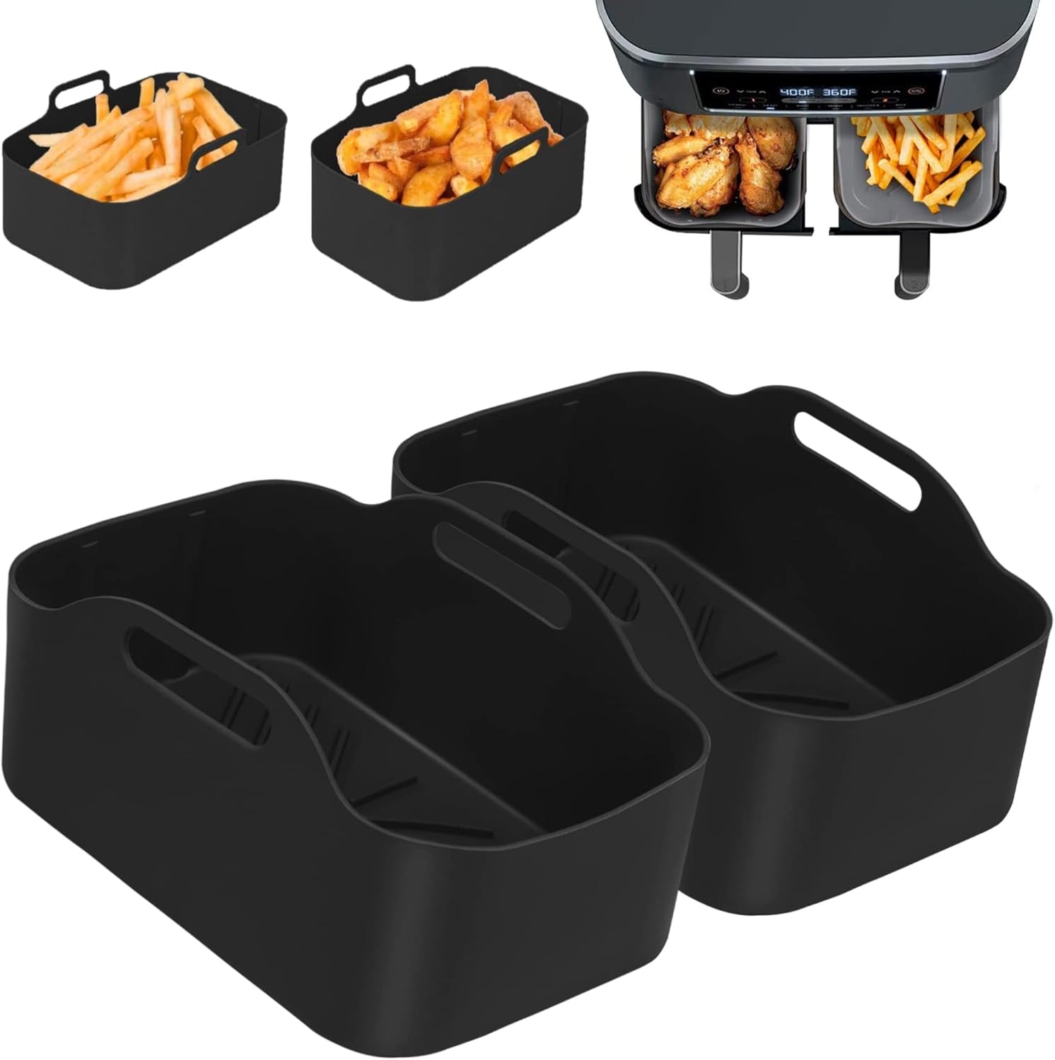 2PCS Silicone Pot for Ninjas Dual Air Fryer Liners, Double Air Fryer