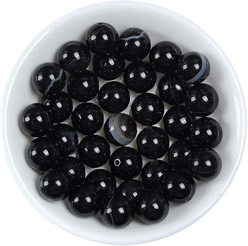 Cuentas redondas sueltas de ágata negra natural de 0.472 pulgadas (0.472 in), cuentas sueltas de piedra de cristal, accesorios para collares,