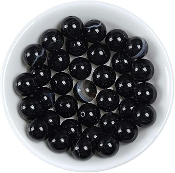 12mm Natural Black Striped Agate Gemstone Round Loose Beads Crystal Stone Bracelet Necklace Accessories Crafts for Jewelry Making DIY,1 Strand 15"