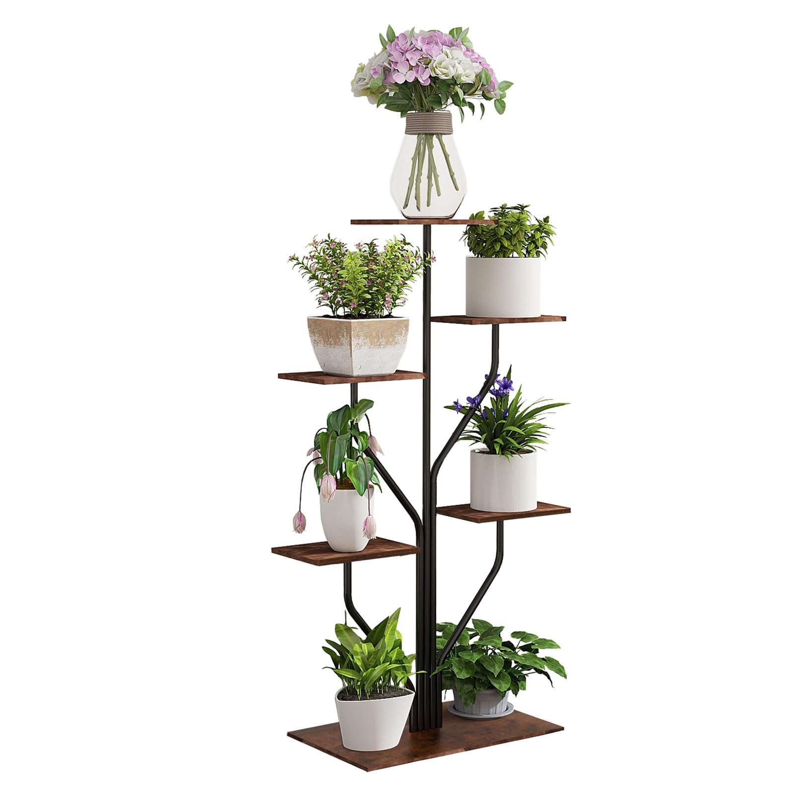 Todeco Porte plante interieur 6 Niveaux, Support plantes en Métal, étagère plante interieur support pot de fleurs pour Salon Balcon Jardin Bureau