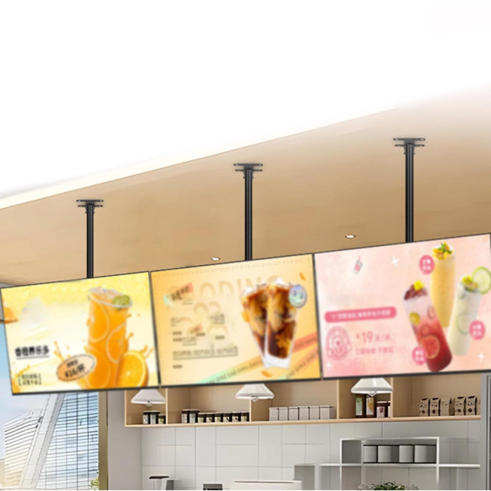 Cyfrowy billboard LED do montażu ściennego – zestaw 3 sztuk reklamowych tablic menu, podświetlane ekrany HD na plakaty, idealne do centrów handlowych, na wystawy, do sklepów i kawiarni 60X270cm