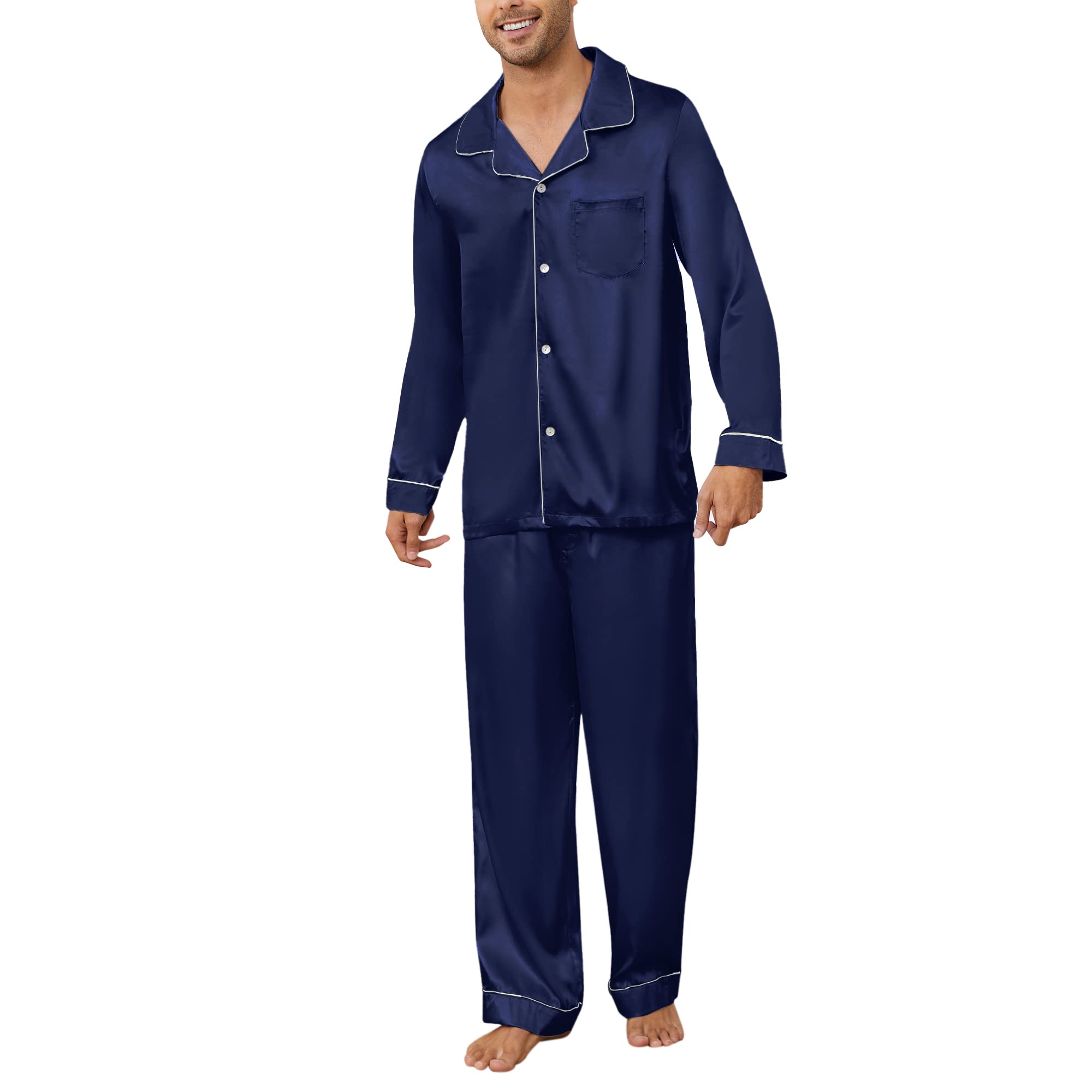 U2SKIIN Mens Silk Pajamas Set, Long Sleeve Satin Pajamas for Men Sleepwear Button Down Pjs Set Two-piece
