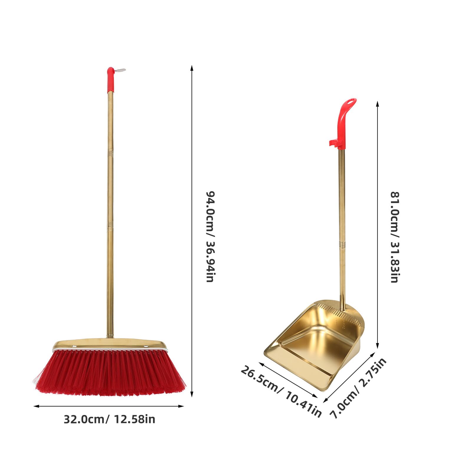 Set Scopa e Paletta in Inox Oro con Manico e Scopa Resistente Paletta con Salvaspazio ed per Cucina e Casa