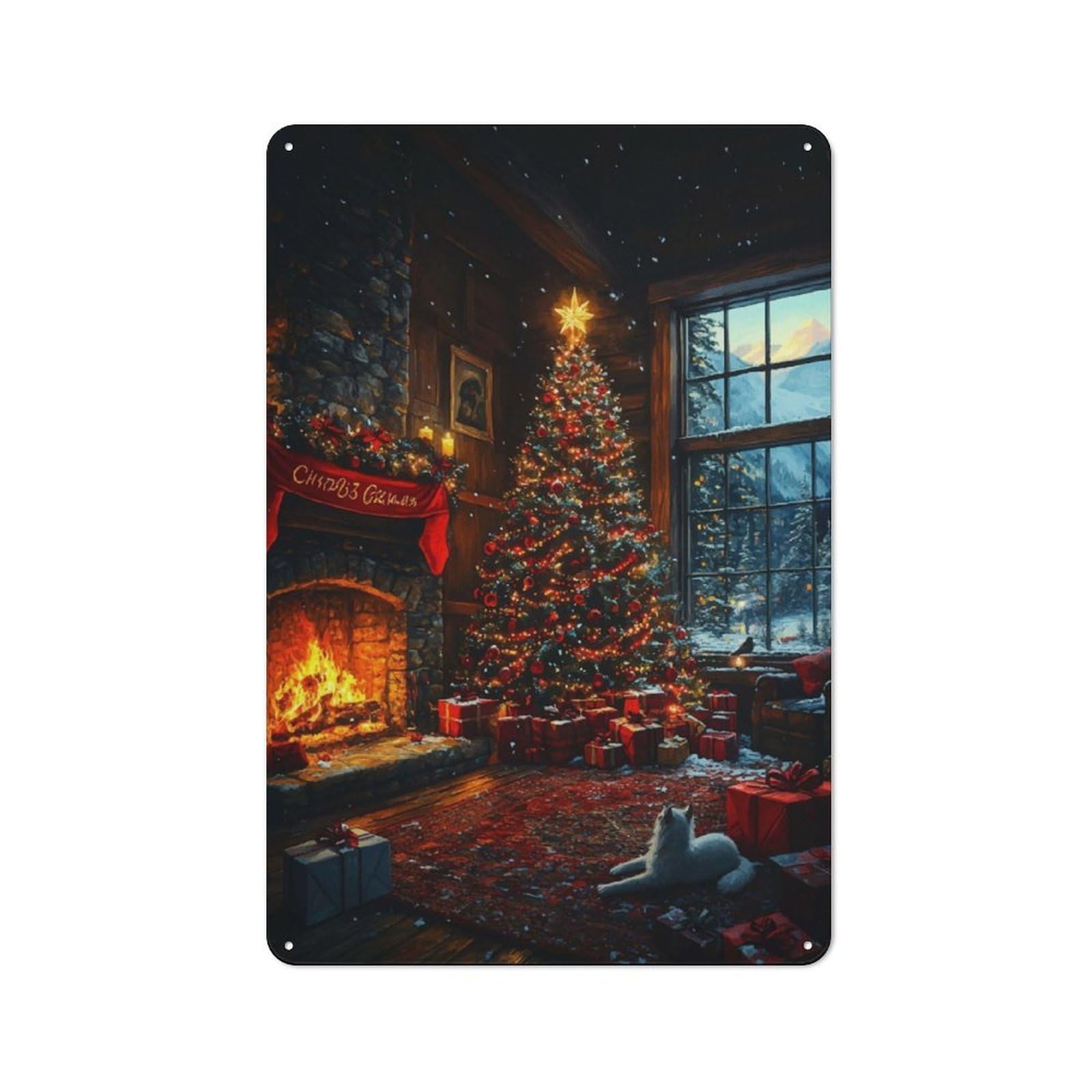 Junmoney Cozy Christmas Cabin Metal Wall Sign 30X20cm Featuring For Café Or Restaurant, For Vintage Wall Decor Fans, For Metal Sign Collectors