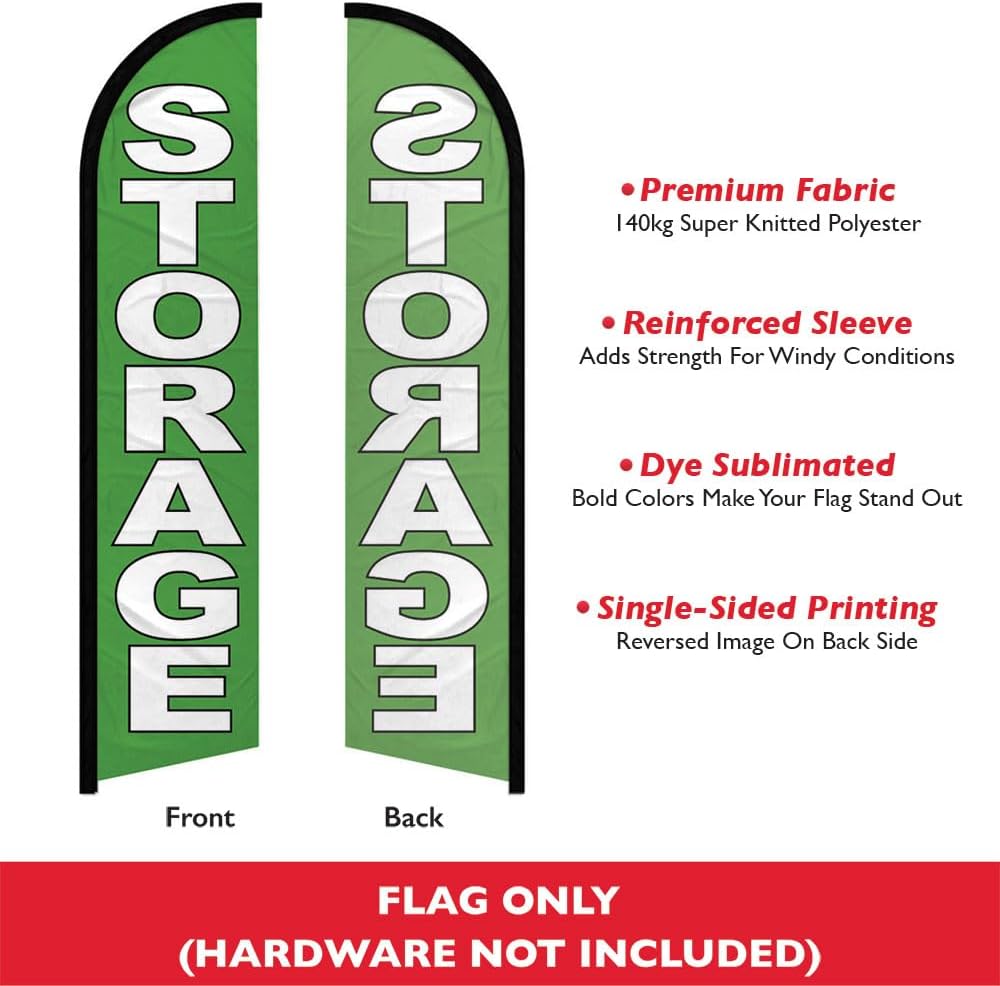 Storage (Green) Windless Banner Advertising Flag - Perfect for Apartments, Condos, Real Estate, Self-Storage