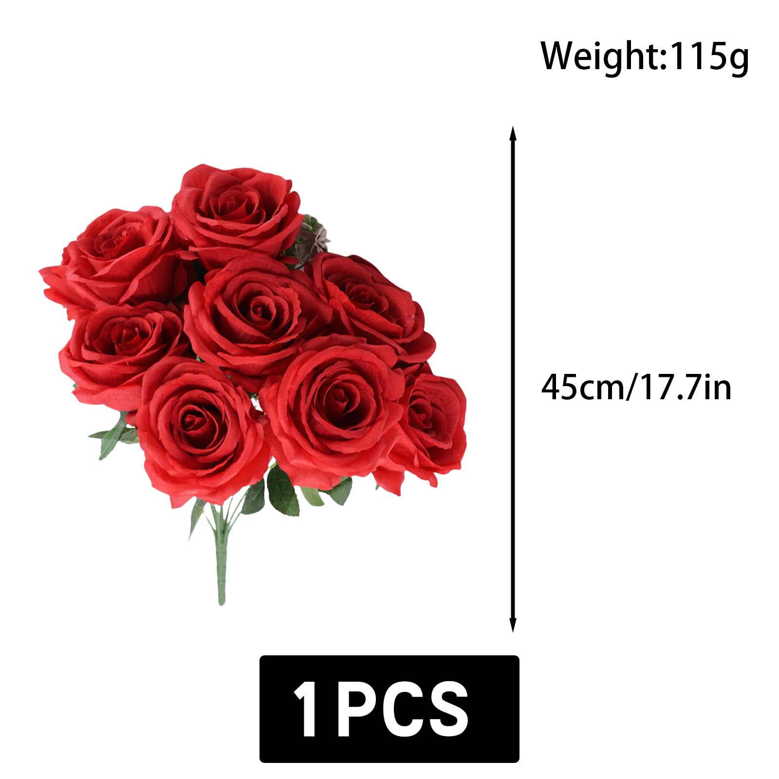astylishome Fake Flowers Red Roses Faux Rose Decorative Artificial Flower with Stem for Wedding Bridal Bouquet Party Garden Floral Decor Floral Arrangement 1202 - Image 3