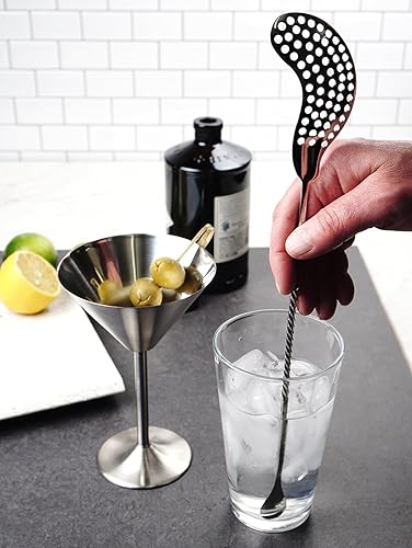 Miniatura 6 de RSVP Colección internacional de utensilios de bar de acero inoxidable cepillado, vidrio de Martini, juego de 2