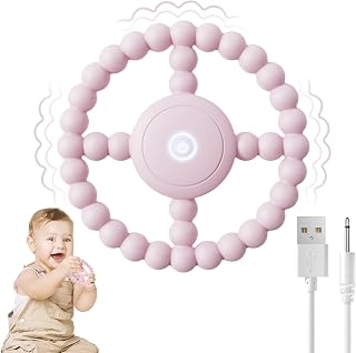 Vibrating Sensory Teething Toys, Soothing Chew Ring for Babies 6-18 Months, Autism Support & Oral Development, USB Rechargeable Teether for Toddlers, 1-2 Year Old Boys Girls Gifts idea (Pink)
