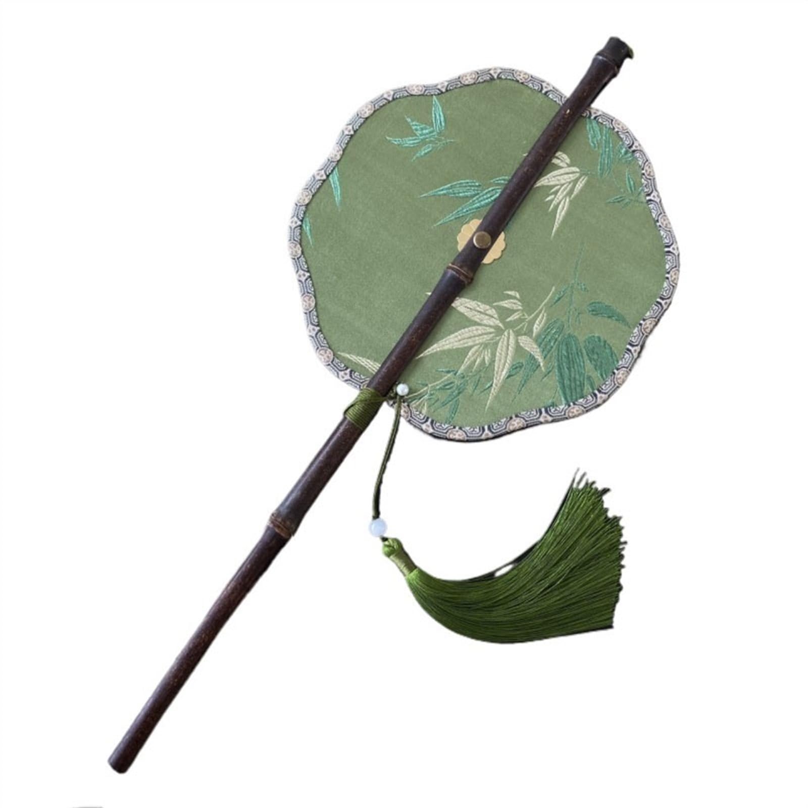 SXTYYH Hand Fan Folding, Classical Hanfu Round Fan Rollable Foldable, Photograph Performance Chinese Style Crafts Portable Bamboo, Folding Fans Handheld(Green A)