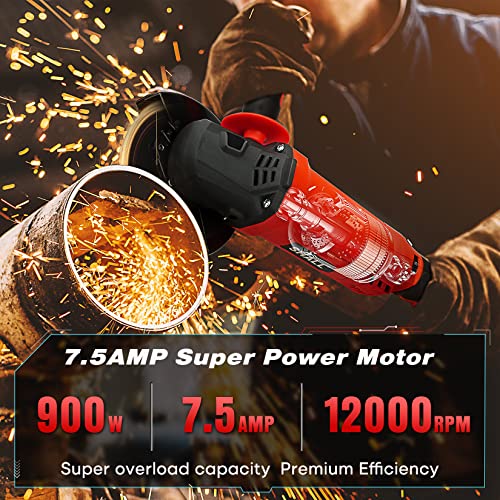 SHALL Angle Grinder Tool 7.5Amp 4-1/2 Inch, 6-Variable-Speed Grinders Power Tools, Electric Metal Grinder 12000 RPM w/ 2 Safety Guards, Cutting Wheels, Flap Discs, Non-Slip Handle for Metal/Wood by SHALL - Image 3