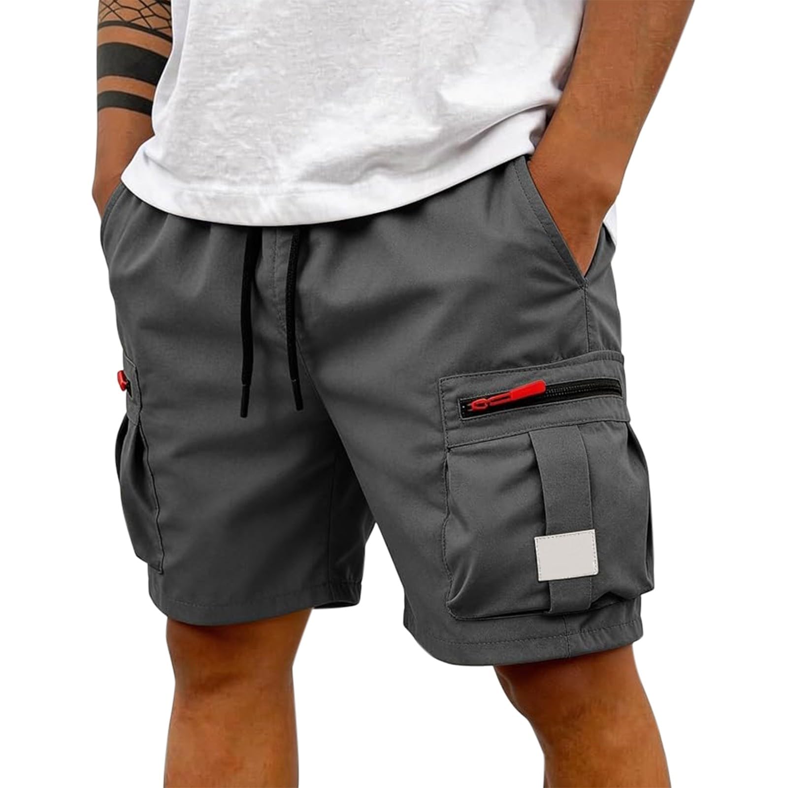 Pantaloncini cargo da uomo, lunghezza al ginocchio, tinta unita: pantaloni corti con tasche | Pratici