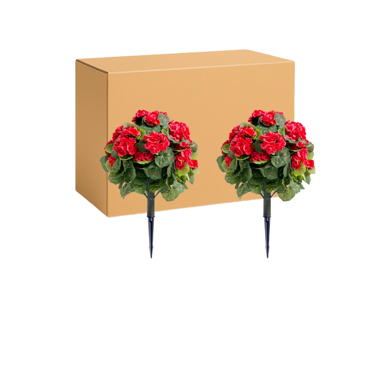 MilleLoom 21.6 Inch Artificial Topiary Flower Ball Trees with Ground Spike, Set of 2 Fake Boxwood Flowers Shrubs with Stake for Outdoor,Red