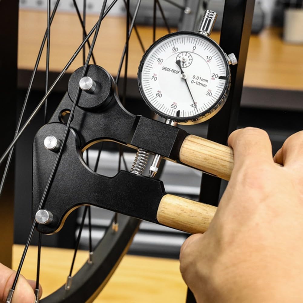 Bicycle Spoke Tension Gauge Mountain Road Bike Rim Alignment Tool With Mechanical Micrometer Aluminum Alloy Body Wooden Handle For Round Flat Spokes Steel Aluminum Titanium(electric display)