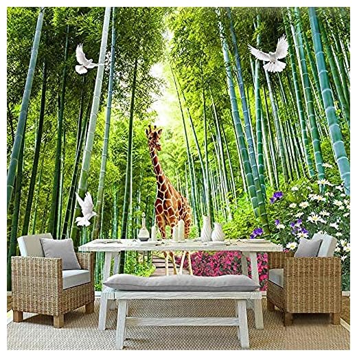 Custom Photo Mural Jirafa White Pigeon Bamboo Forest Landscape Impermeable Lienzo Pintura Wall Home Decor Poster Wa papel pintado pared dormitorio de estar sala de estar fondo No tejido-400cm×280cm