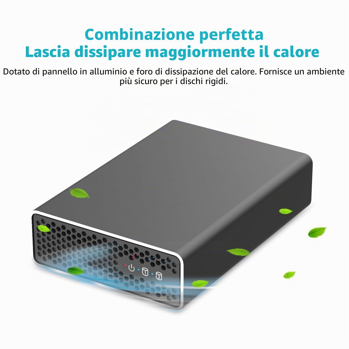 Enclosure RAID a 2 alloggiamenti RAID in alluminio per 2 SSD SATA da 2,5", USB 3.2 Gen2 (10 Gbit/s), alloggiamento in alluminio, RAID 0, RAID1, singolo, grande, 2 cavi USB-A, USB-C