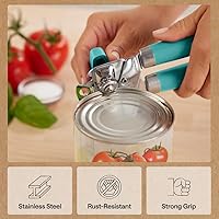 Vista 5 de GORILLA GRIP - Abridor de latas manual de acero inoxidable resistente con borde liso y abridor de botellas, mango suave y cómodo, perilla de mano