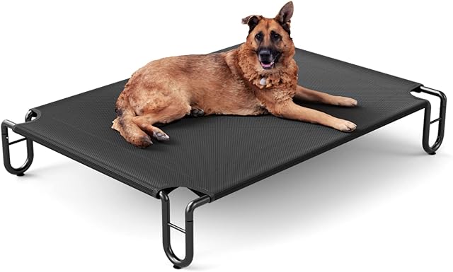 FAYDUDU Elevated Dog Bed Portable Raised Dog Beds with Washable and Breathable Mesh Large Dog Bed Lifted for Indoor and Outdoor Use (L, Black)