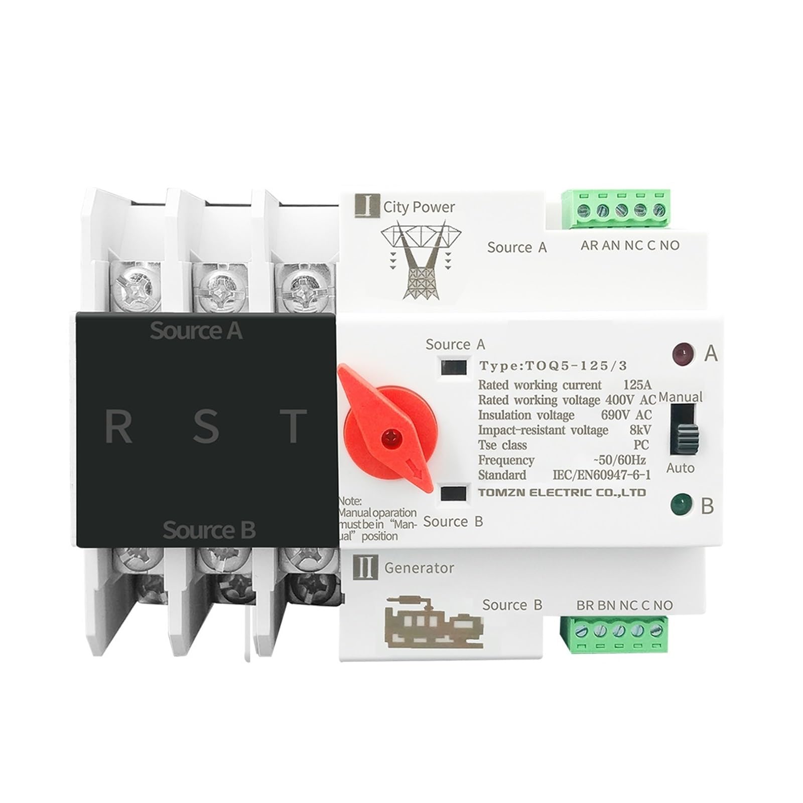 YFHGULBTK 3P 3 Phase Din Rail ATS Dual Power Automatic Transfer Switch Electrical Selector Uninterrupted 63A 100A 125A 1Pcs(25v)