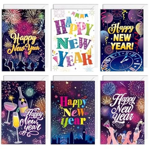 HOWAF 6PCS Happy New Year Greeting Cards Cover