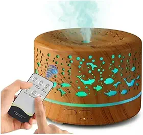 Aromatizador e Umidificador Elétrico Difusor de Névoa, 700ml, Madeira, LED 7 Cores,Silencioso com Controle Remoto, até 18h Premium