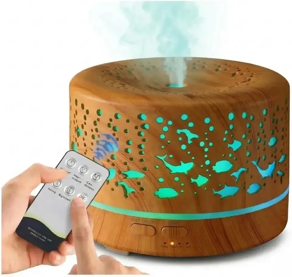Aromatizador e Umidificador Elétrico Difusor de Névoa, 700ml, Madeira, LED 7 Cores,Silencioso com Controle Remoto, até 18h Premium