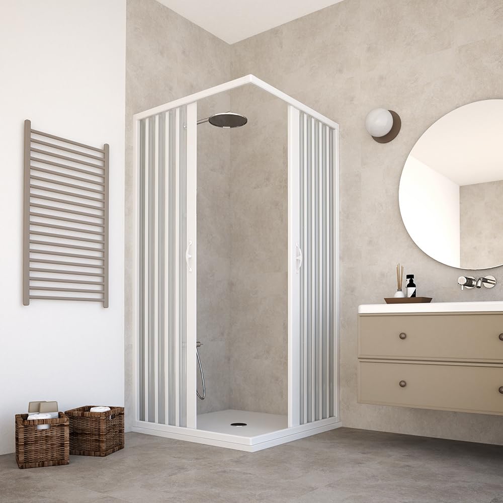 HDcasa Box Doccia Angolare a Soffietto in PVC Modello Paola, Doppia Anta Reversibile Riducibile, Apertura Laterale con Profili Bianchi, Cabina Doccia Salvaspazio Made in Italy, bianco 70x100 x185h cm