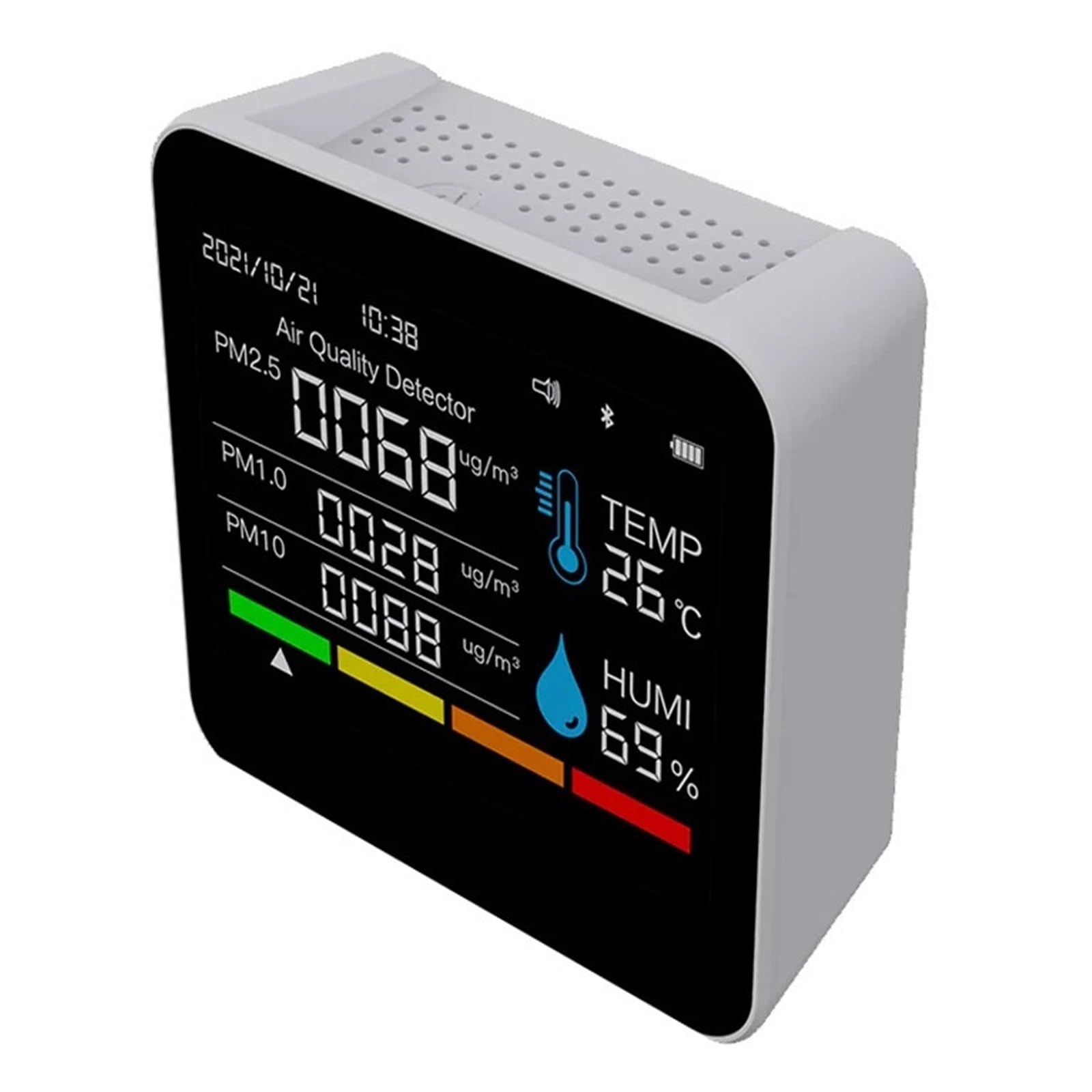 9 In 1 BT Monitor Della Qualità Aria Misuratore Di CO2 Rilevatore Anidride Carbonica Ora/Data TVOC HCHO PM2.5 PM1.0 PM10 Tester Umidità Temperatura(White)